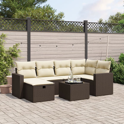 Set Divani da Giardino 7 pz con Cuscini Marrone in Polyrattan - homemem39