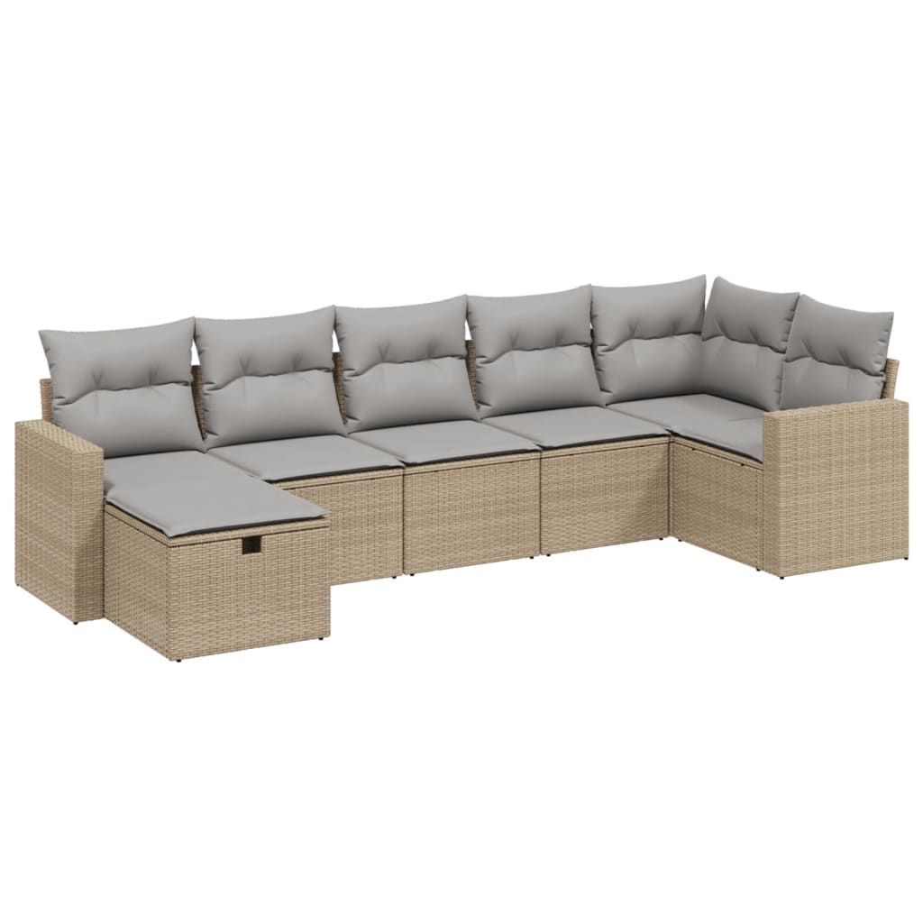 Set Divano da Giardino 7 pz con Cuscini Beige Misto Polyrattan - homemem39