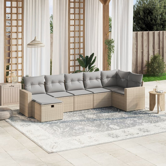 Set Divano da Giardino 7 pz con Cuscini Beige Misto Polyrattan - homemem39