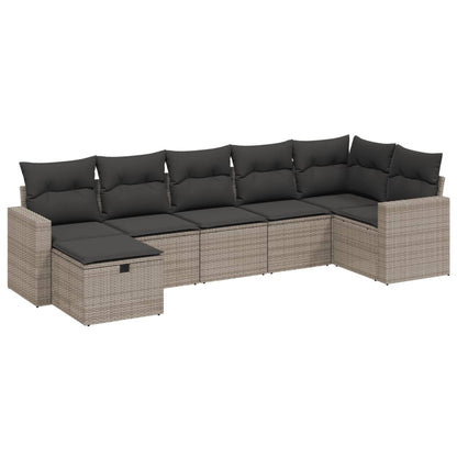 Set Divani da Giardino 7 pz con Cuscini Grigio in Polyrattan