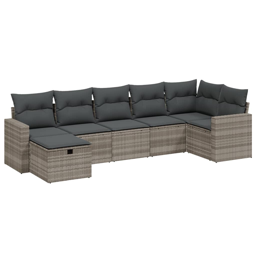 Set Divani da Giardino 7pz con Cuscini Grigio Chiaro Polyrattan