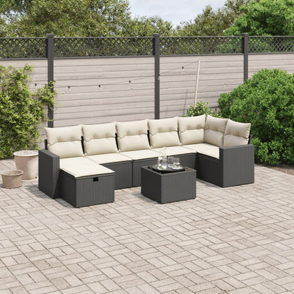 Set Divani da Giardino con Cuscini 8 pz Nero in Polyrattan | homemem39
