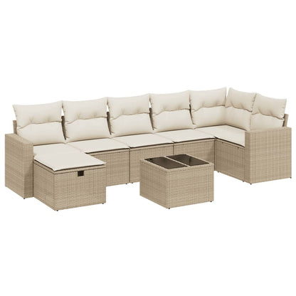 Set Divano da Giardino 8 pz con Cuscini Beige in Polyrattan - homemem39
