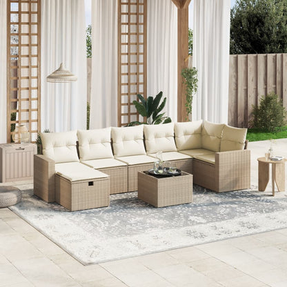 Set Divano da Giardino 8 pz con Cuscini Beige in Polyrattan | homemem39