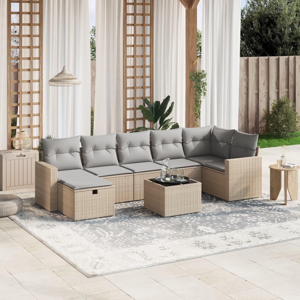 Set Divano da Giardino 8 pz con Cuscini Beige Misto Polyrattan - homemem39