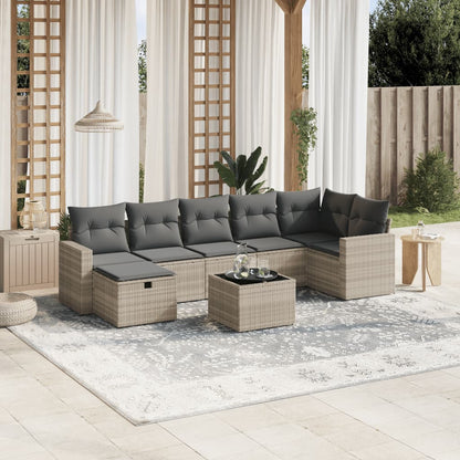 Set Divano da Giardino 8pz con Cuscini Grigio Chiaro Polyrattan - homemem39