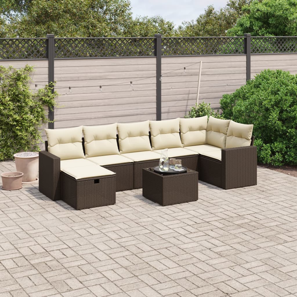 Set Divani da Giardino 8 pz con Cuscini Marrone in Polyrattan - homemem39