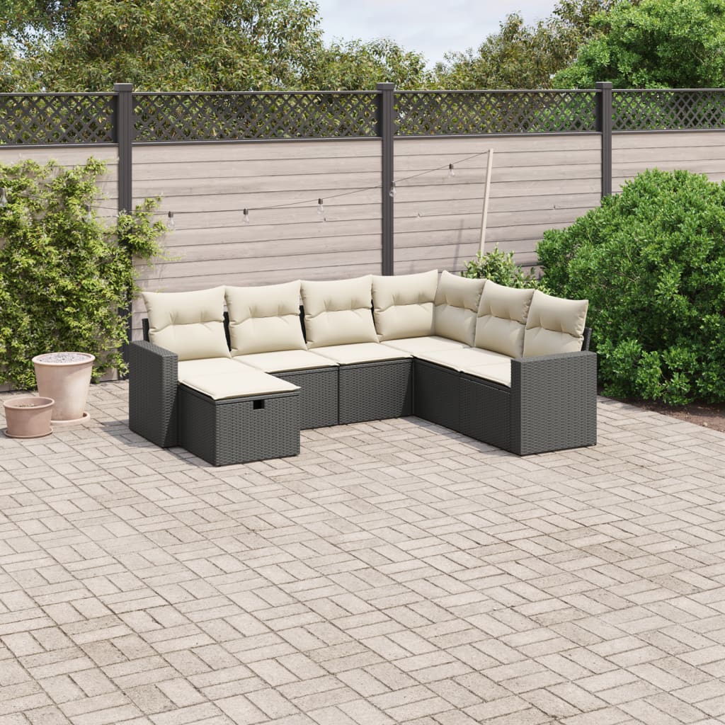 Set Divani da Giardino con Cuscini 7pz Nero Polyrattan - homemem39