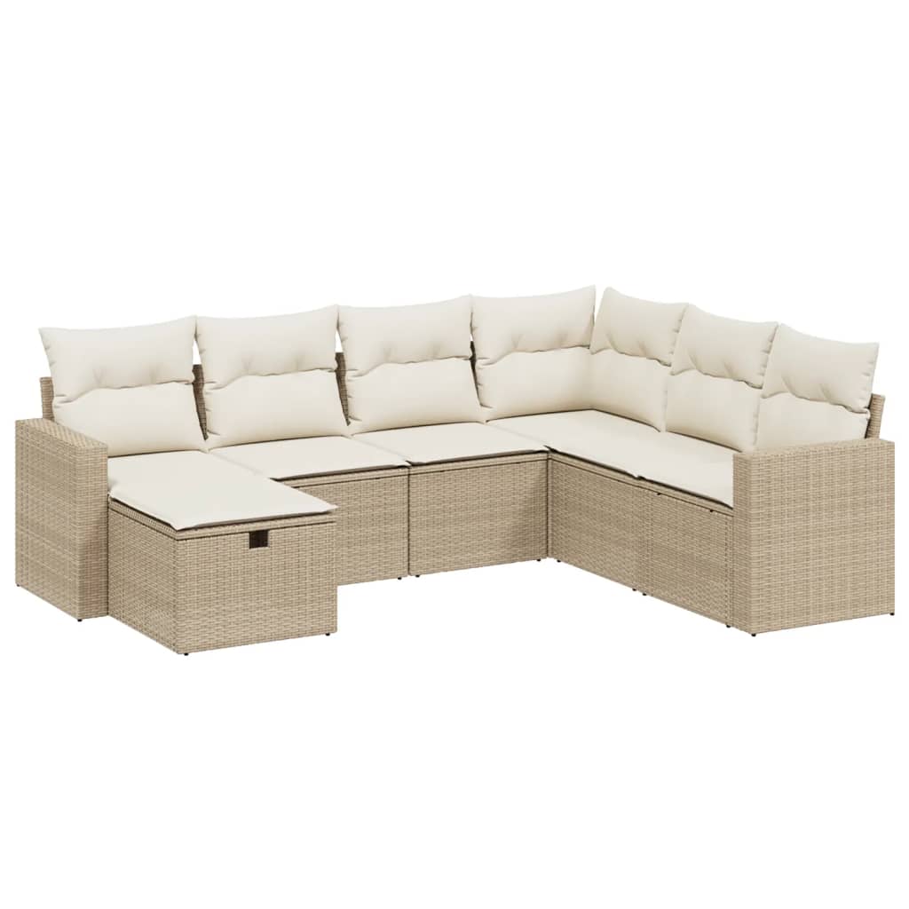 Set Divani da Giardino 7 pz con Cuscini Beige in Polyrattan - homemem39