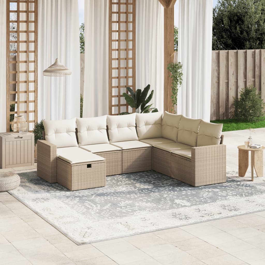 Set Divani da Giardino 7 pz con Cuscini Beige in Polyrattan | homemem39