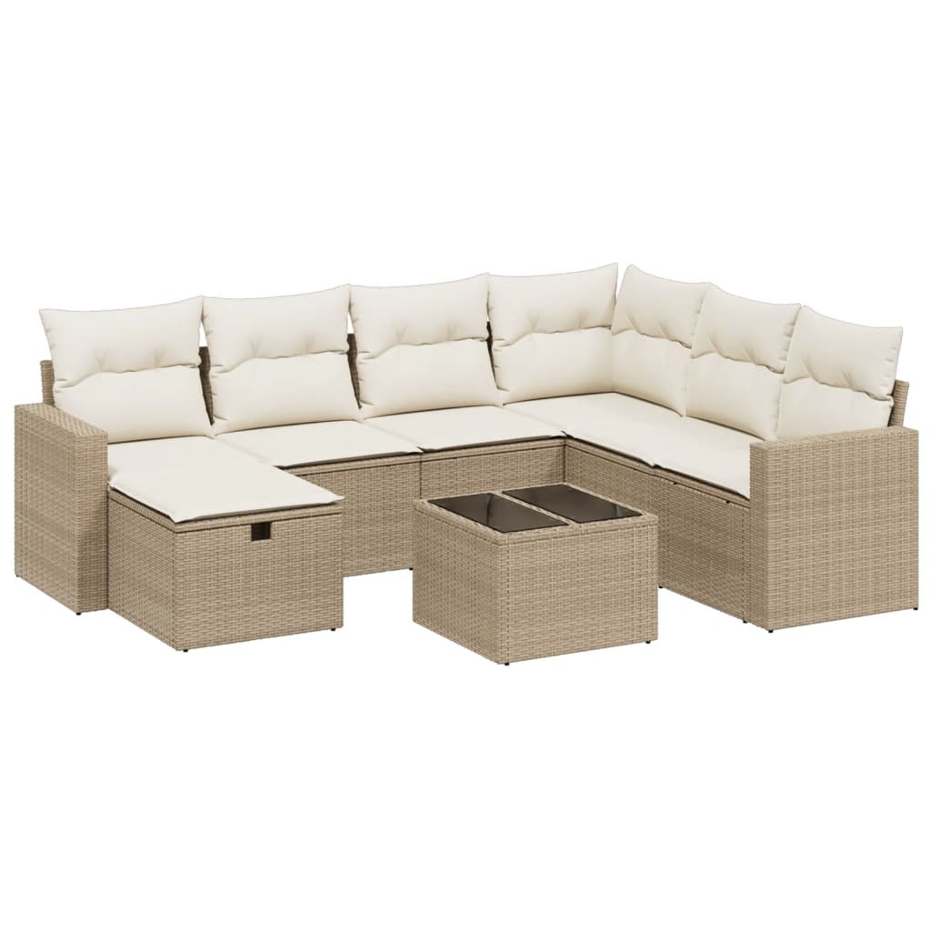 Set Divano da Giardino 8 pz con Cuscini Beige in Polyrattan | homemem39
