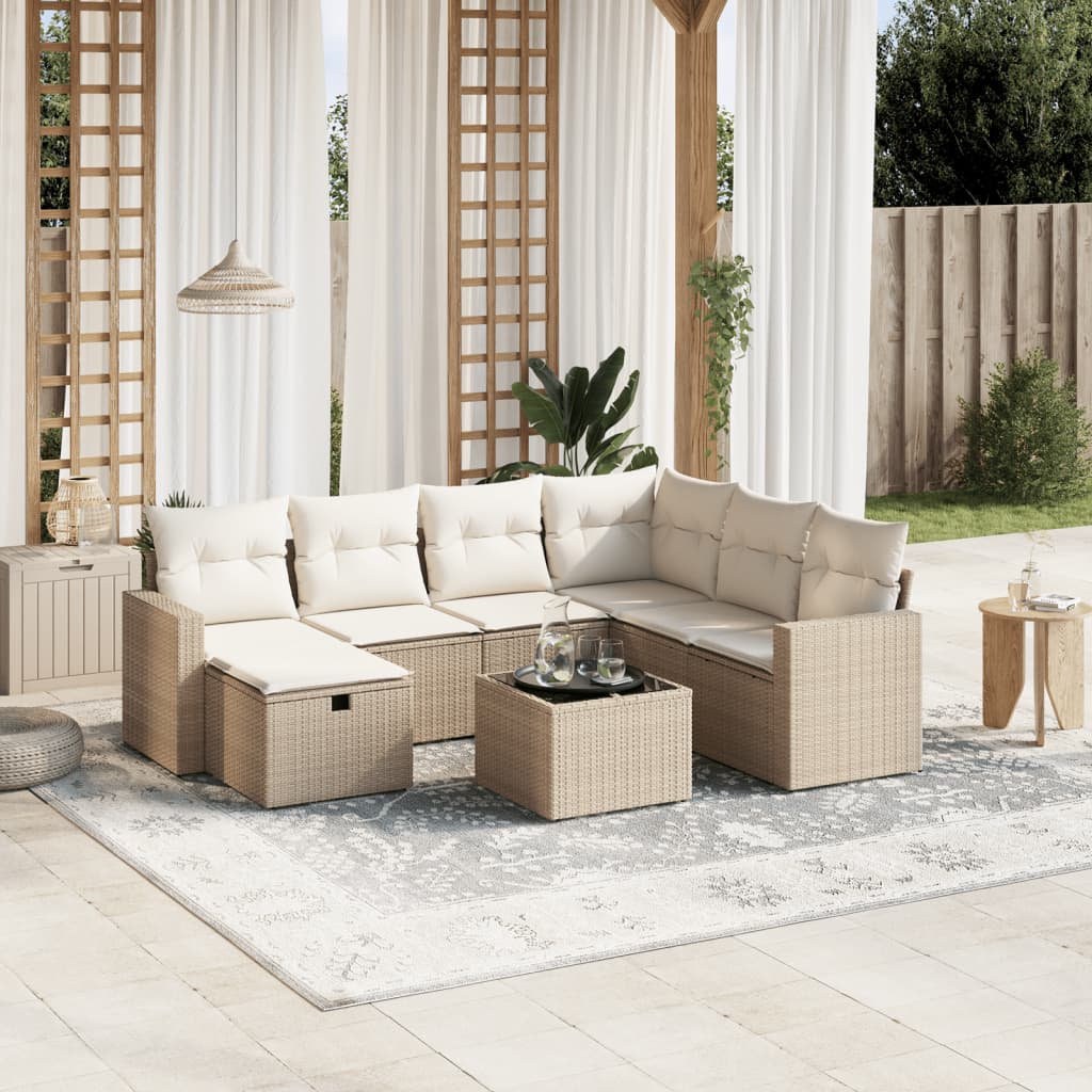 Set Divano da Giardino 8 pz con Cuscini Beige in Polyrattan - homemem39