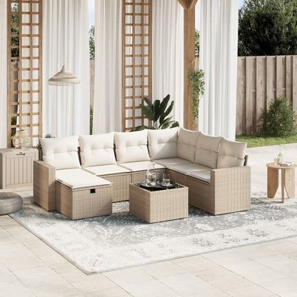 Set Divano da Giardino 8 pz con Cuscini Beige in Polyrattan - homemem39