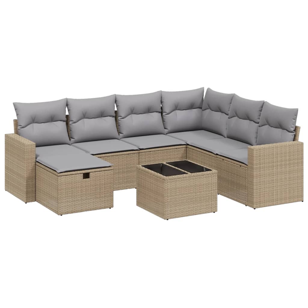 Set Divano da Giardino 8 pz con Cuscini Beige Misto Polyrattan - homemem39