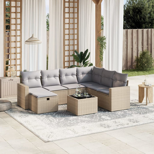Set Divano da Giardino 8 pz con Cuscini Beige Misto Polyrattan - homemem39
