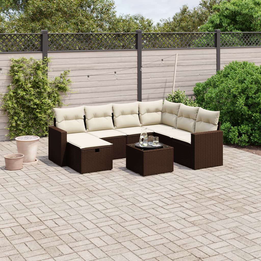 Set Divani da Giardino 8 pz con Cuscini Marrone in Polyrattan - homemem39