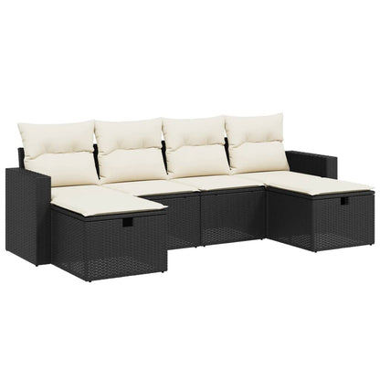 Set Divano da Giardino 6 pz con Cuscini Nero in Polyrattan - homemem39