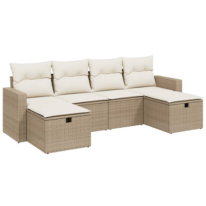 Set Divano da Giardino 6 pz con Cuscini Beige in Polyrattan - homemem39