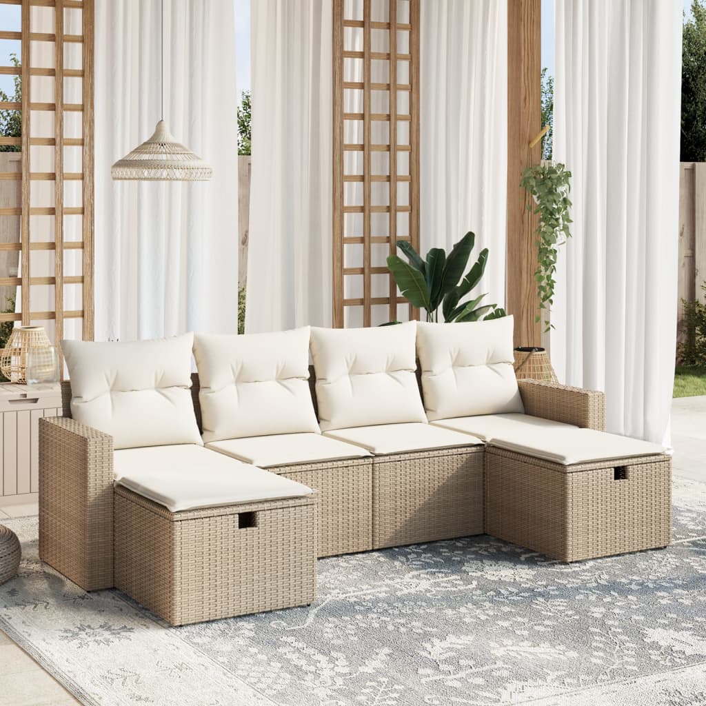 Set Divano da Giardino 6 pz con Cuscini Beige in Polyrattan - homemem39