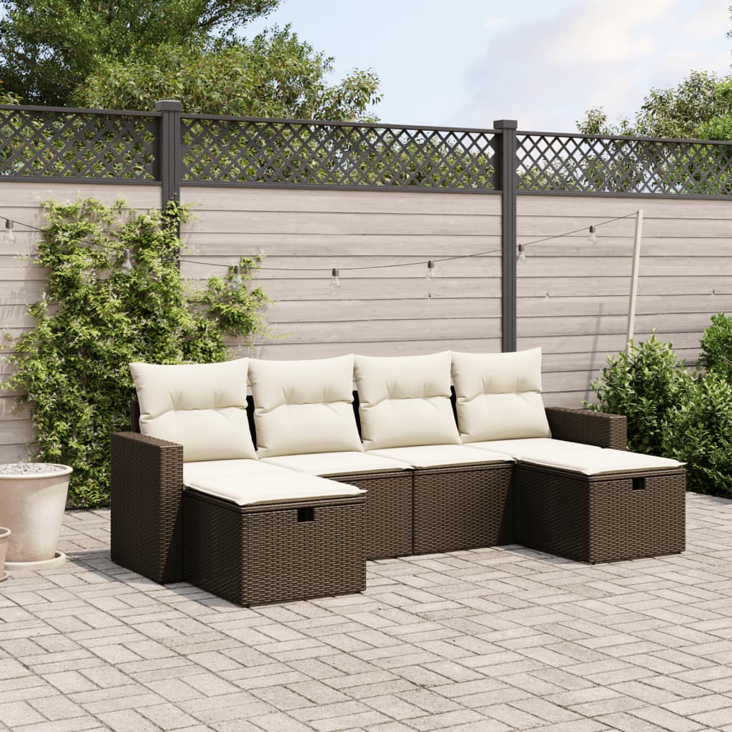 Set Divano da Giardino 6 pz con Cuscini Marrone in Polyrattan - homemem39