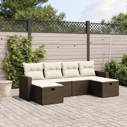 Set Divano da Giardino 6 pz con Cuscini Marrone in Polyrattan - homemem39