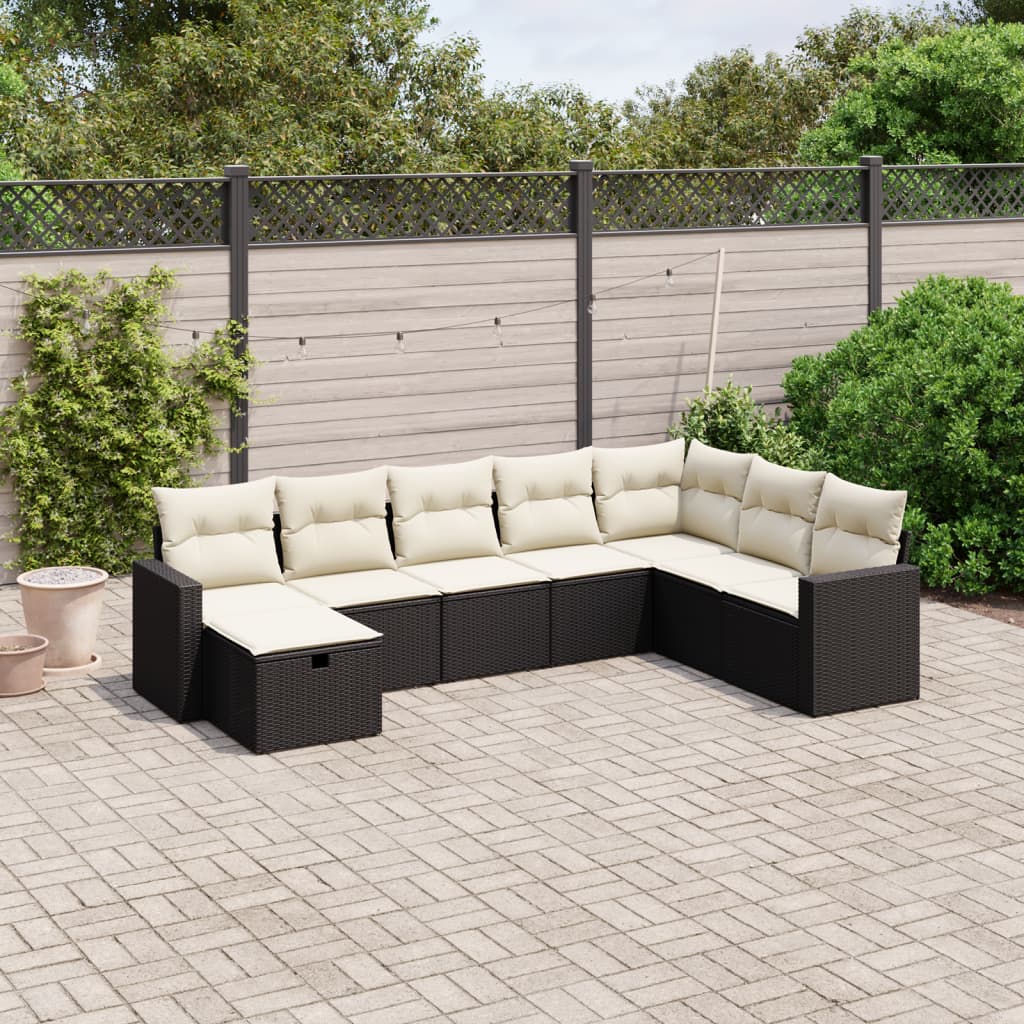 Set Divani da Giardino con Cuscini 8 pz Nero in Polyrattan - homemem39