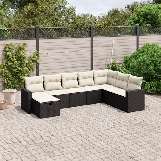Set Divani da Giardino con Cuscini 8 pz Nero in Polyrattan - homemem39