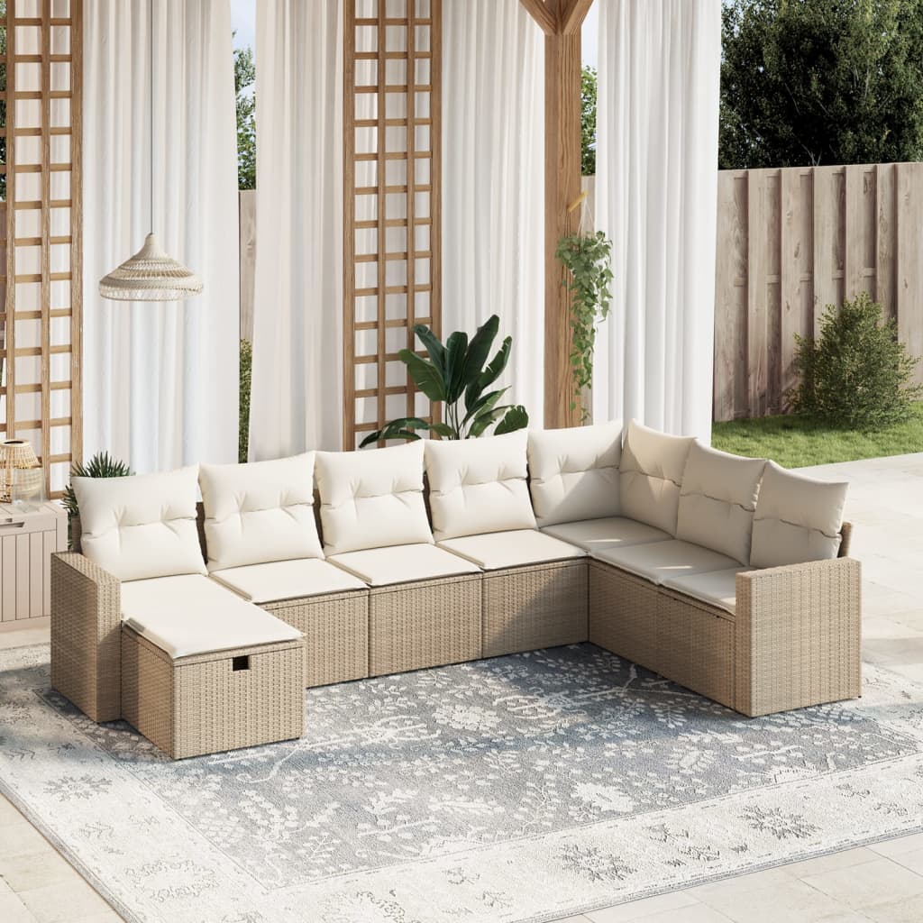 Set Divano da Giardino 8 pz con Cuscini Beige in Polyrattan - homemem39