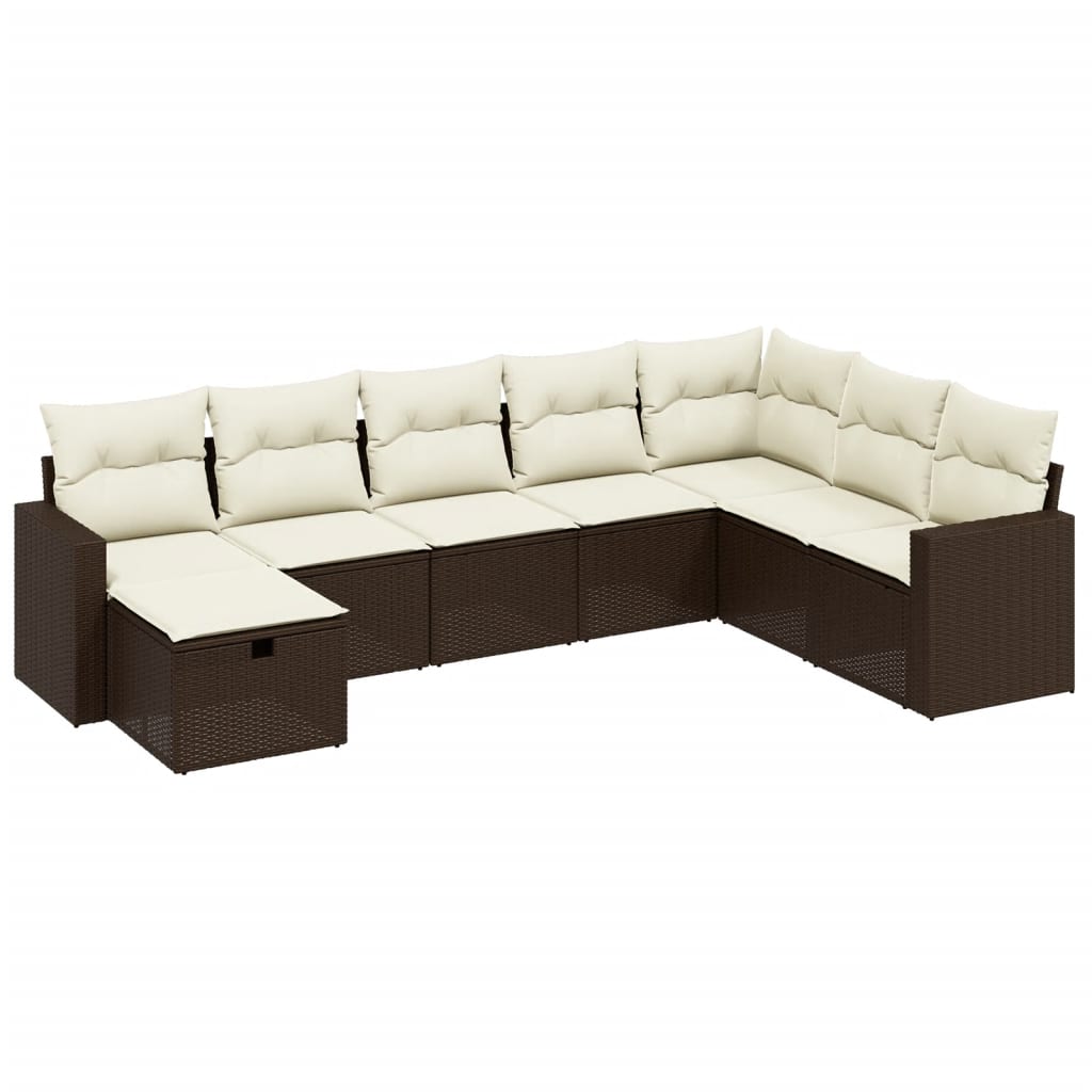 Set Divani da Giardino 8 pz con Cuscini Marrone in Polyrattan - homemem39
