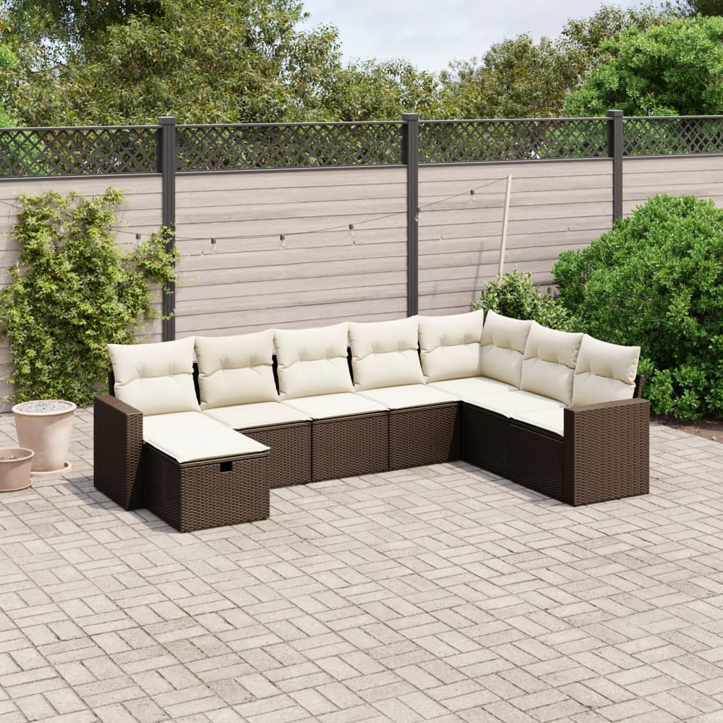 Set Divani da Giardino 8 pz con Cuscini Marrone in Polyrattan - homemem39