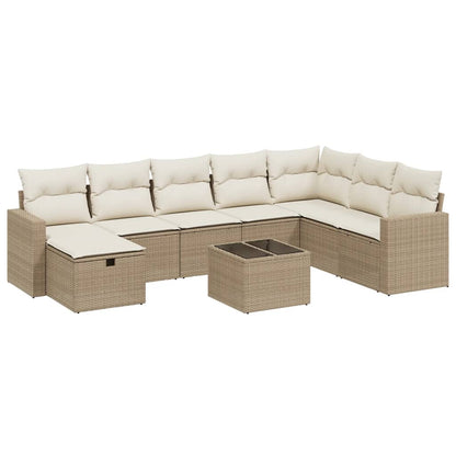 Set Divano da Giardino 9 pz con Cuscini Beige in Polyrattan - homemem39