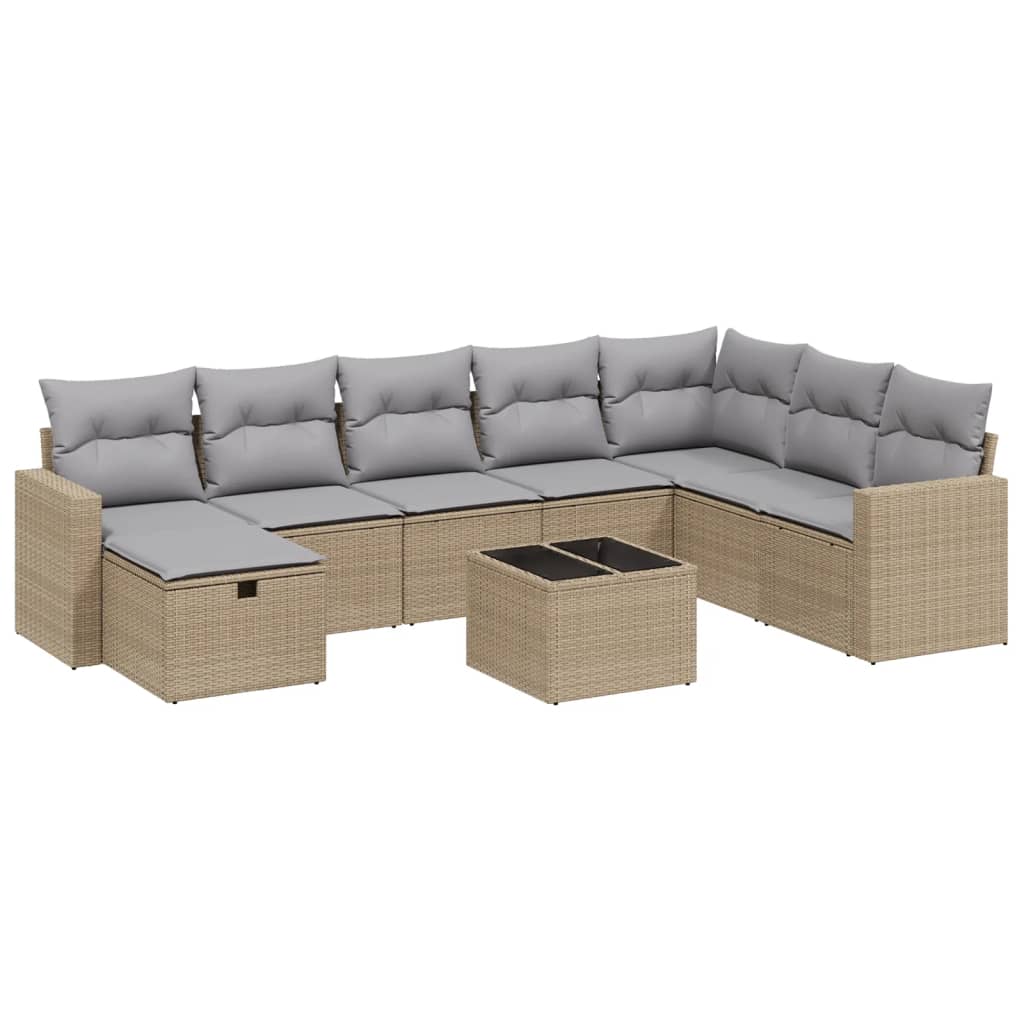 Set Divano da Giardino 9 pz con Cuscini Beige Misto Polyrattan - homemem39