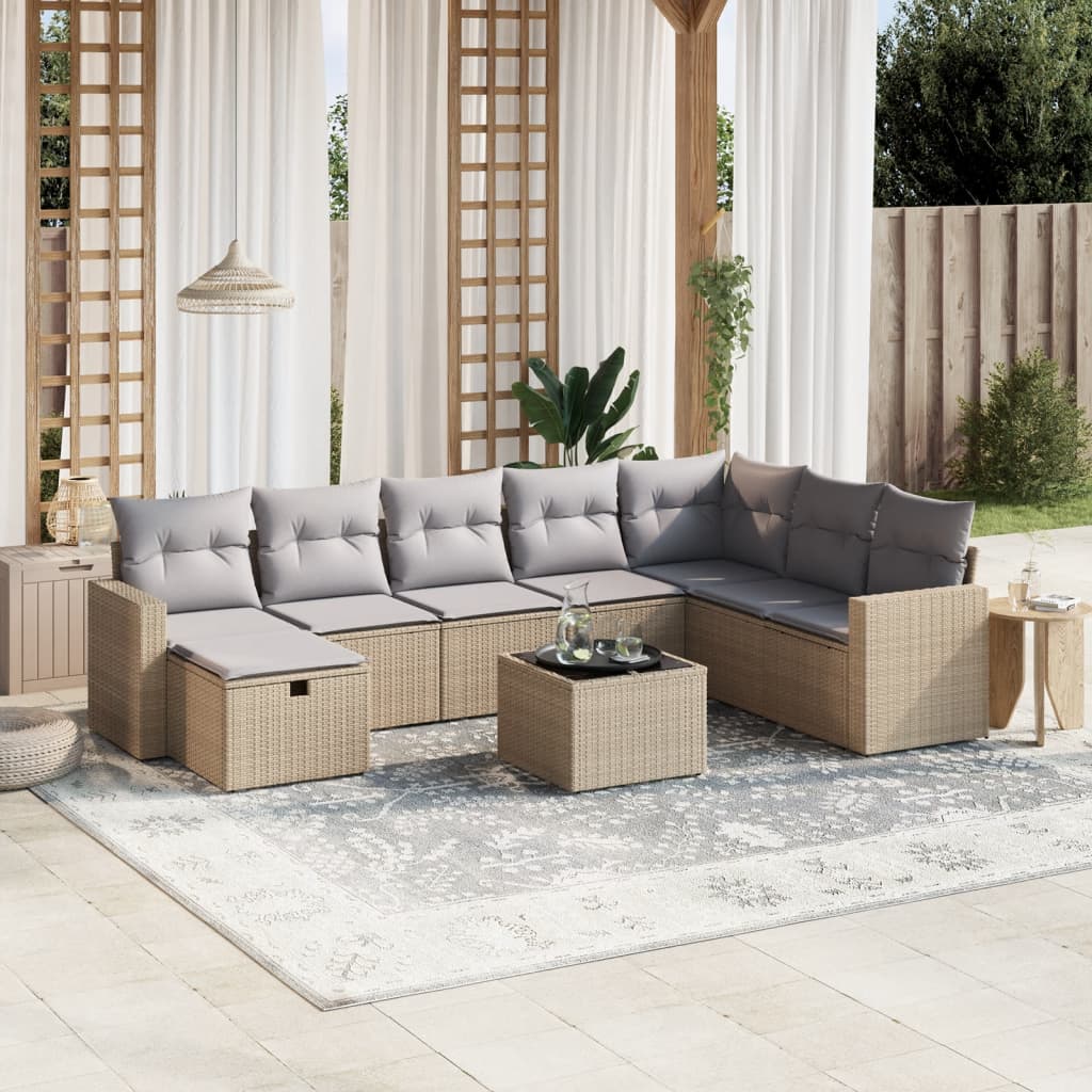 Set Divano da Giardino 9 pz con Cuscini Beige Misto Polyrattan - homemem39