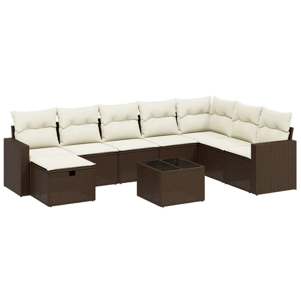 Set Divani da Giardino 9pz con Cuscini Marrone in Polyrattan - homemem39