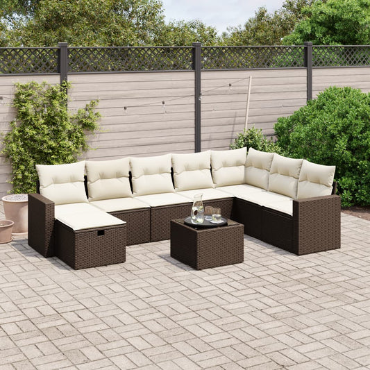 Set Divani da Giardino 9pz con Cuscini Marrone in Polyrattan - homemem39