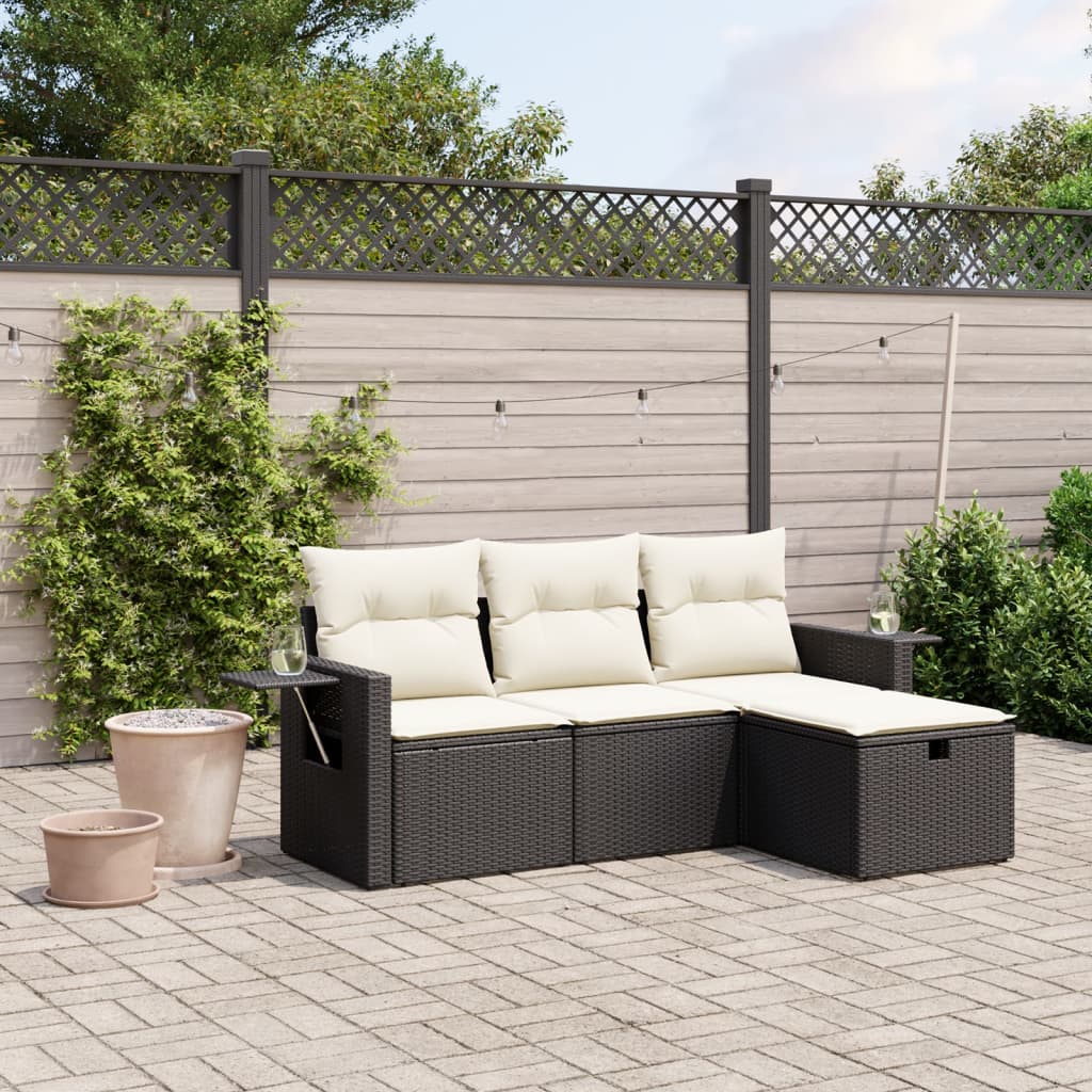 Set Divani da Giardino 4 pz con Cuscini Nero in Polyrattan - homemem39