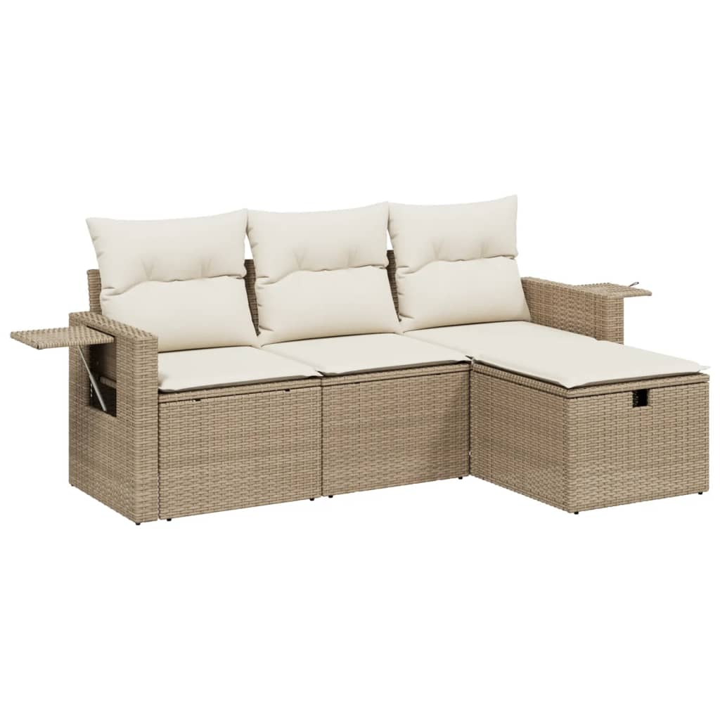 Set Divano da Giardino 4 pz con Cuscini Beige in Polyrattan - homemem39