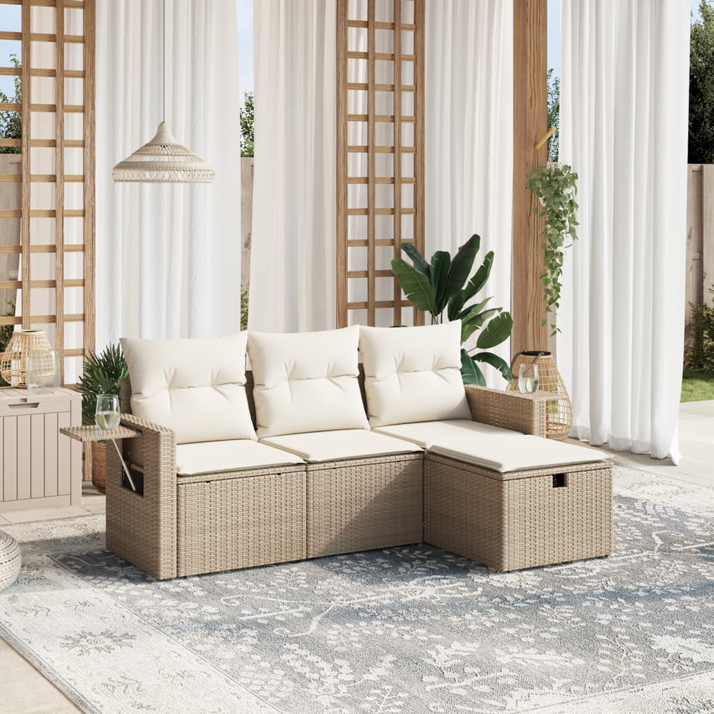 Set Divano da Giardino 4 pz con Cuscini Beige in Polyrattan - homemem39