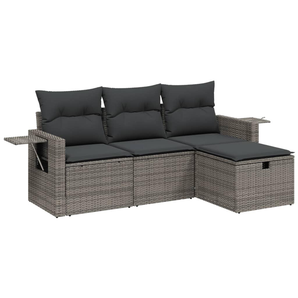 Set Divani da Giardino 4 pz con Cuscini in Polyrattan Grigio | homemem39