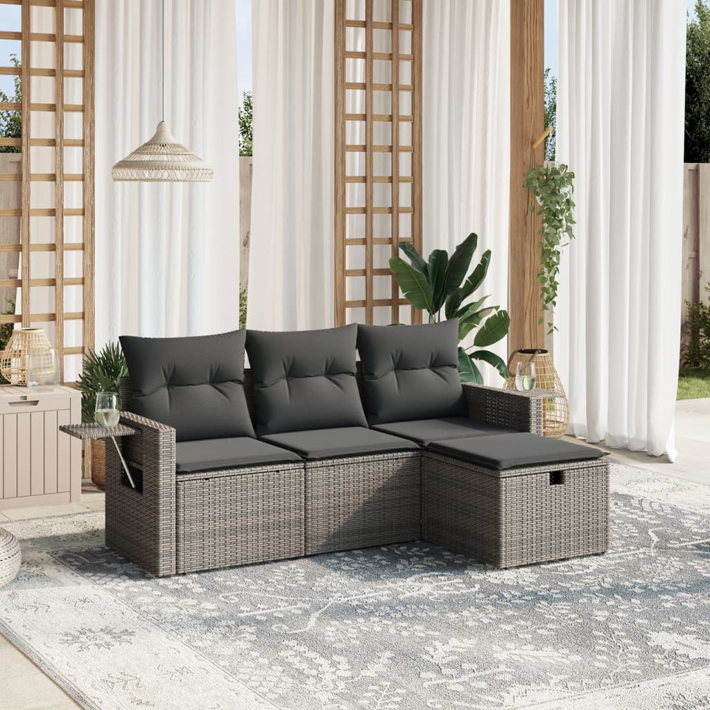 Set Divani da Giardino 4 pz con Cuscini in Polyrattan Grigio | homemem39