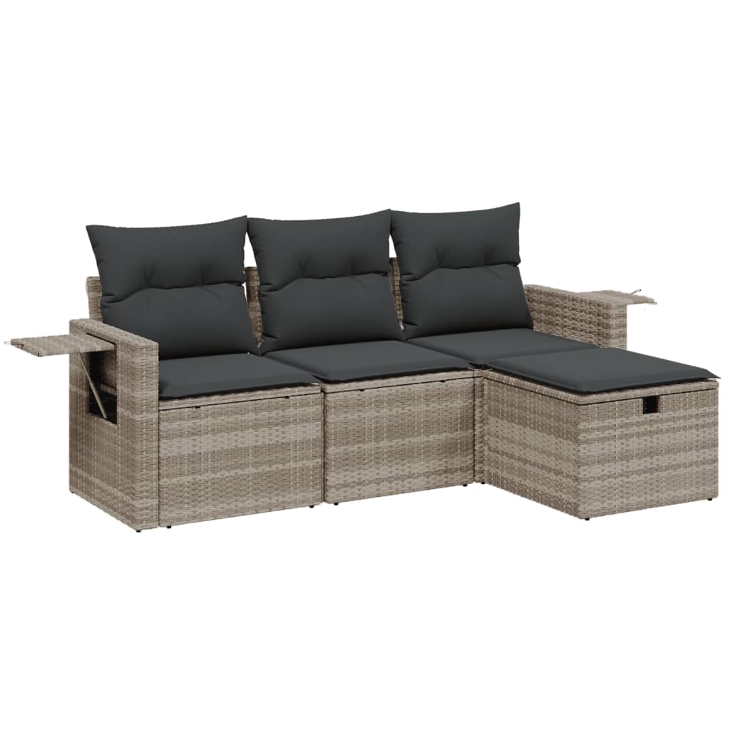 Set Divano da Giardino 4pz con Cuscini Grigio Chiaro Polyrattan - homemem39