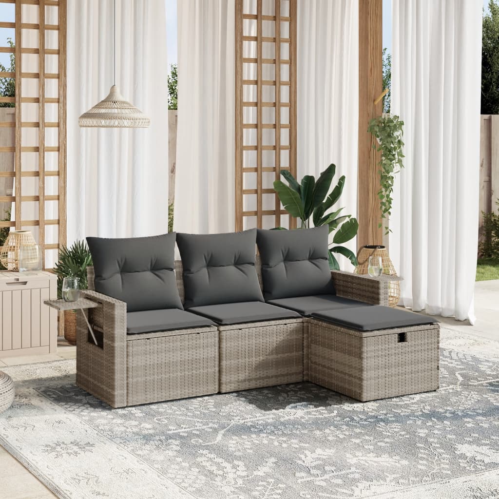 Set Divano da Giardino 4pz con Cuscini Grigio Chiaro Polyrattan - homemem39
