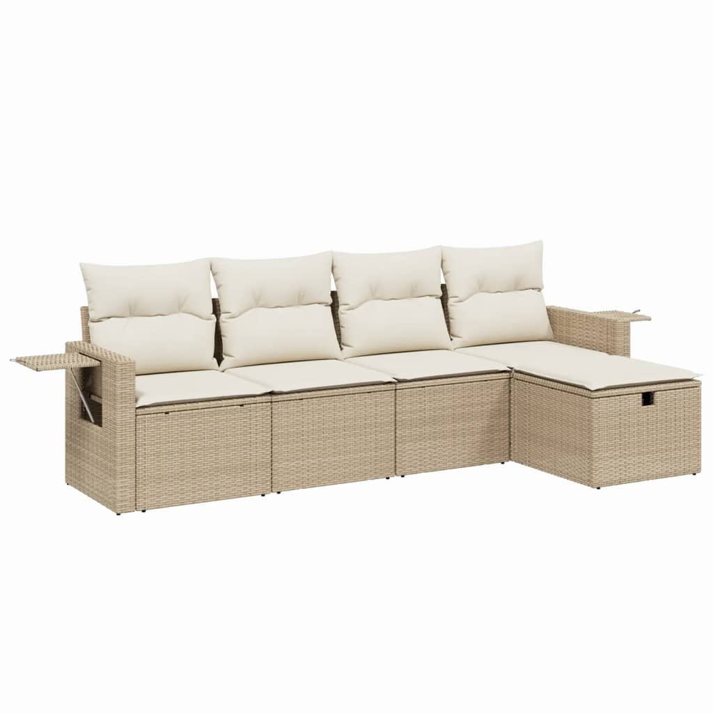 Set Divano da Giardino 5 pz con Cuscini Beige in Polyrattan - homemem39