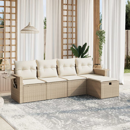 Set Divano da Giardino 5 pz con Cuscini Beige in Polyrattan - homemem39