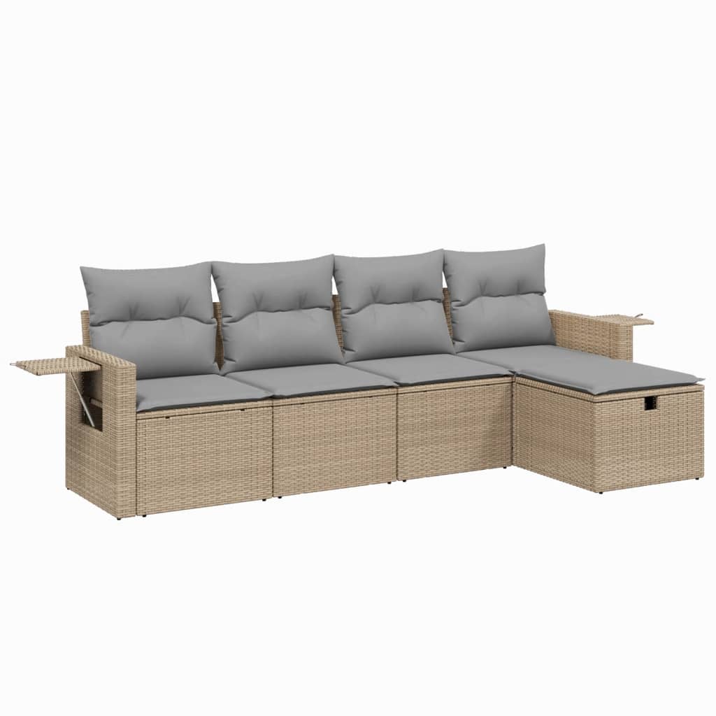 Set Divano da Giardino 5 pz con Cuscini Beige Misto Polyrattan - homemem39