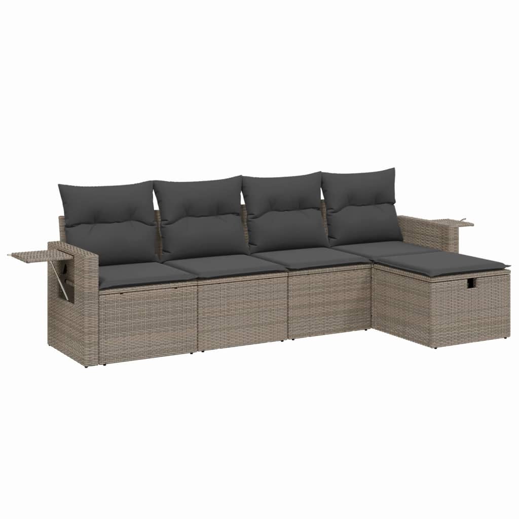 Set Divano da Giardino 5 pz con Cuscini Grigio in Polyrattan | homemem39