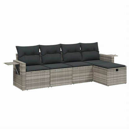 Set Divano da Giardino 5pz con Cuscini Grigio Chiaro Polyrattan - homemem39