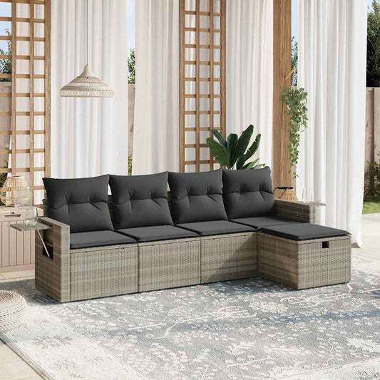 Set Divano da Giardino 5pz con Cuscini Grigio Chiaro Polyrattan - homemem39