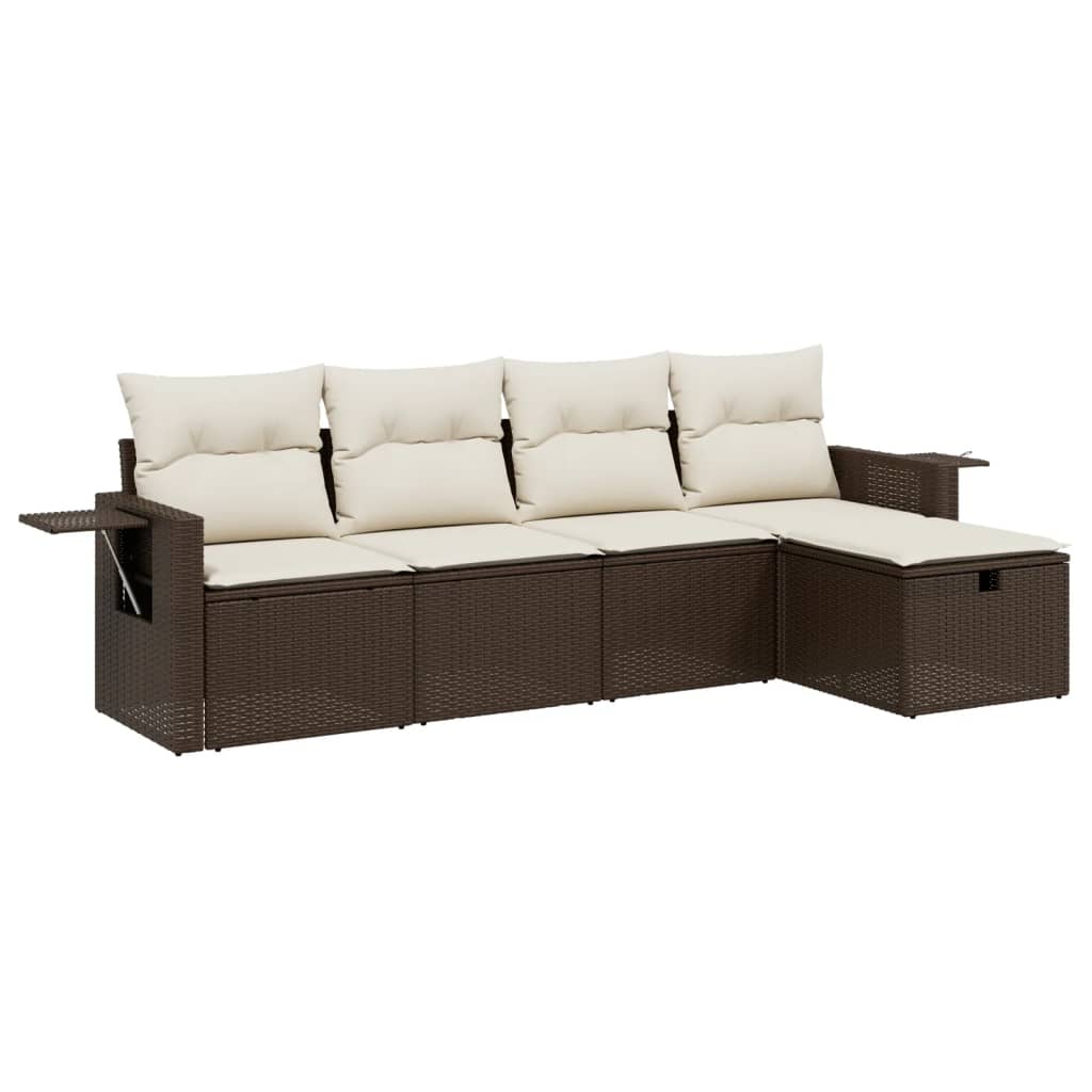 Set Divano da Giardino 5 pz con Cuscini Marrone in Polyrattan - homemem39