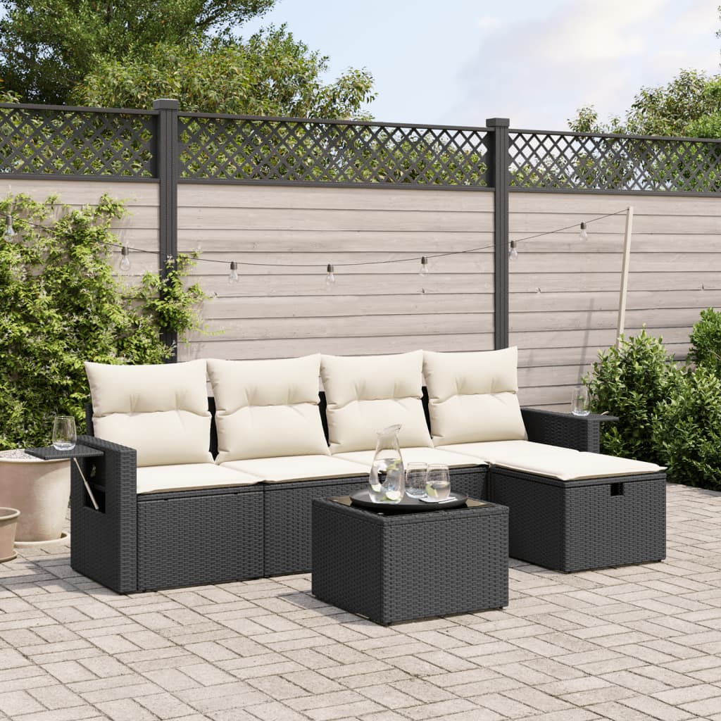 Set Divano da Giardino 6 pz con Cuscini Nero in Polyrattan - homemem39